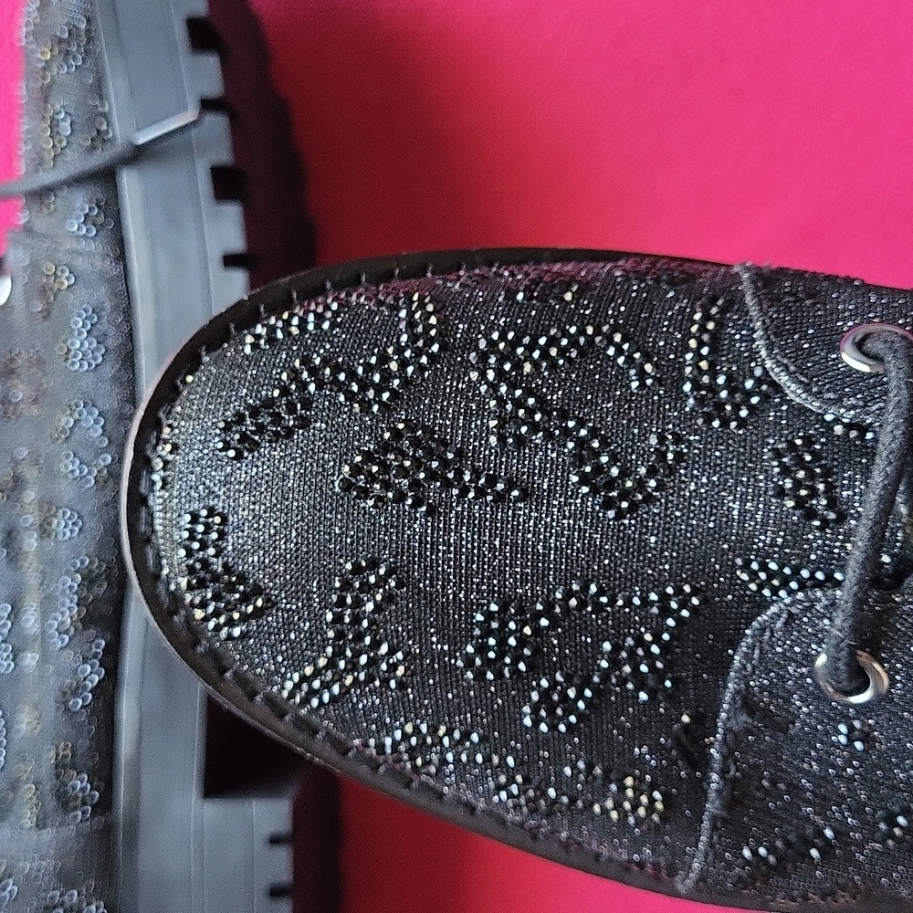 Gianni Bini Sparkle Leopard Bling Black Boots Lace Up 10 New - Picture 7 of 9